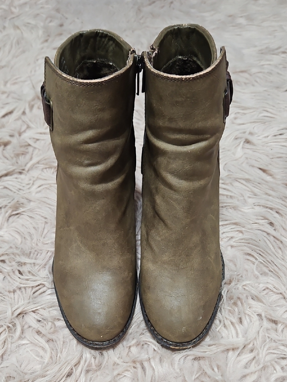 Aldo Olive Brown Ankle Boots with Side Zip & Buckle